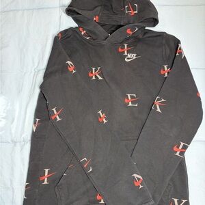 Nike Black Hooded Crewneck Sweatshirt with Red and Cream Logos